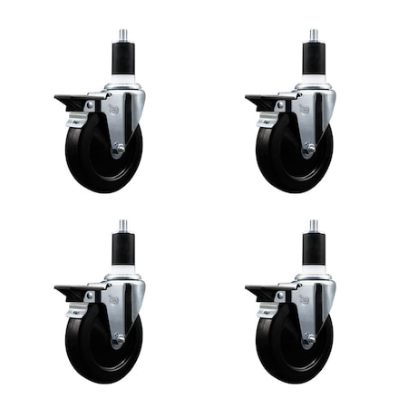 Service Caster 5'' Hard Rubber Swivel 1-1/2'' Expanding Stem Caster Set with Brake, 4PK SCC-EX20S514-HRS-PLB-112-4